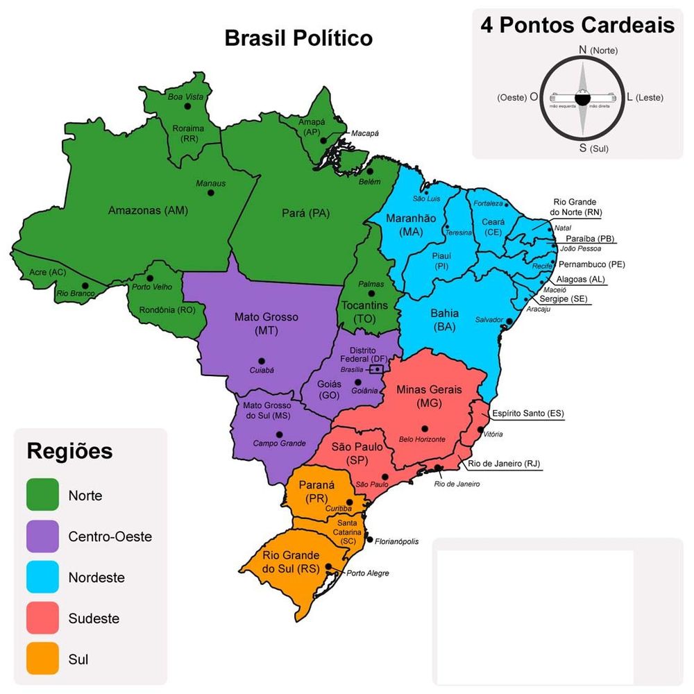 Mapa do Brasil com as Regiões A4 - scolados