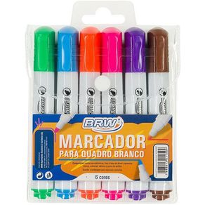 Pincel Para Quadro Branco Ponta Redonda 6 Cores - BRW
