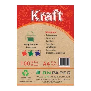Papel Kraft Natural A4 80g com 100 Folhas