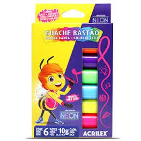 Tinta Guache Bastão 6 Cores Neon - Acrilex